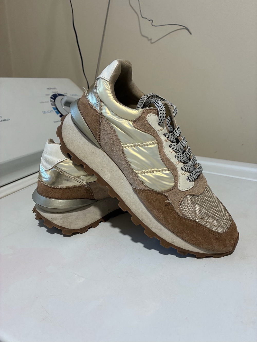 ShuShop Beige Taupe Metallic-Trim Women's Sneakers
